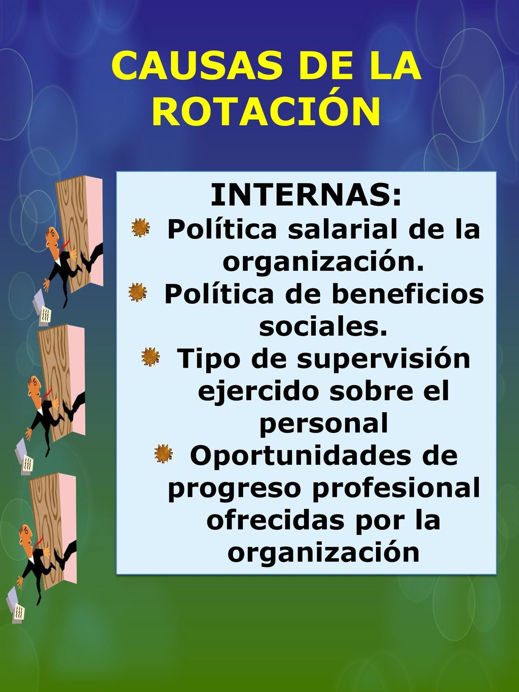 CAUSAS DE LA ROTACIÓN INTERNAS: Política salarial de la organización.
