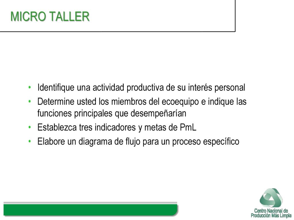 MICRO TALLER Identifique una actividad productiva de su interés personal.