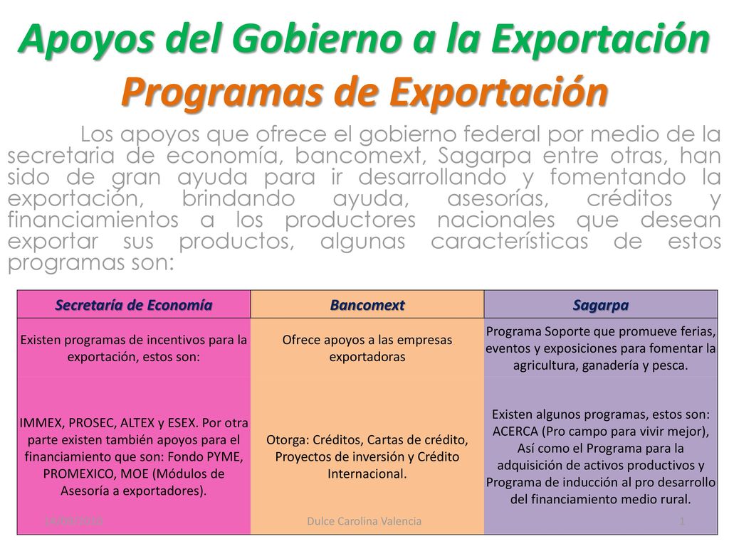 Apoyos del Gobierno a la Exportación Programas de Exportación