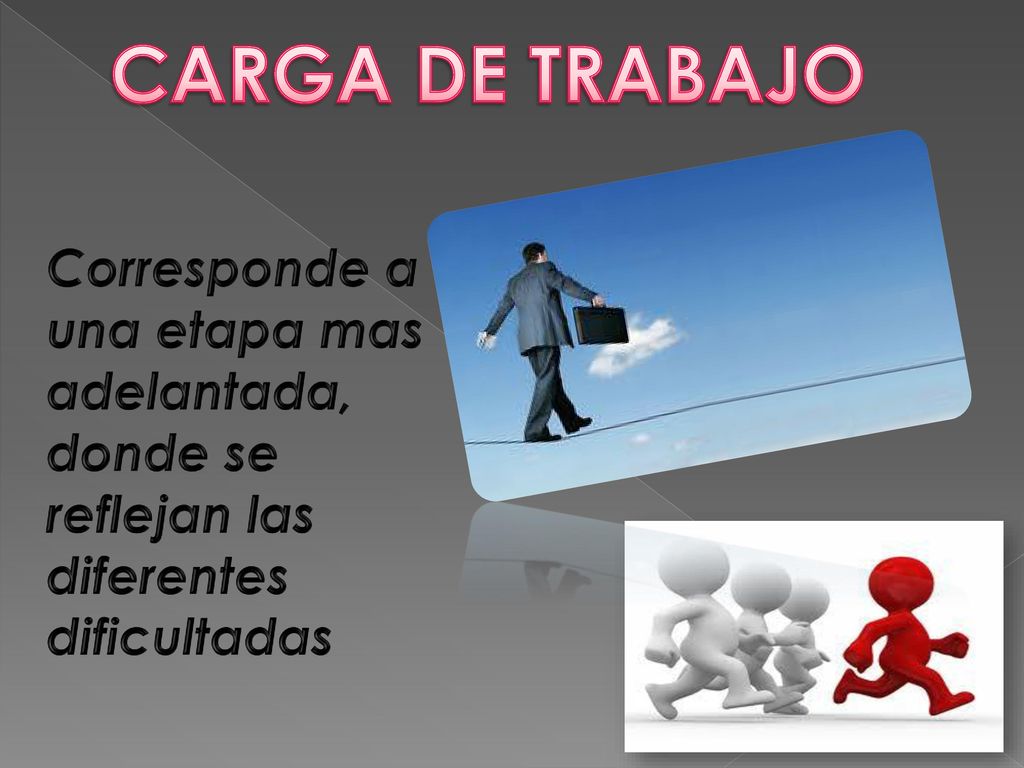 CARGA DE TRABAJO Corresponde a una etapa mas adelantada, donde se reflejan las diferentes dificultadas.