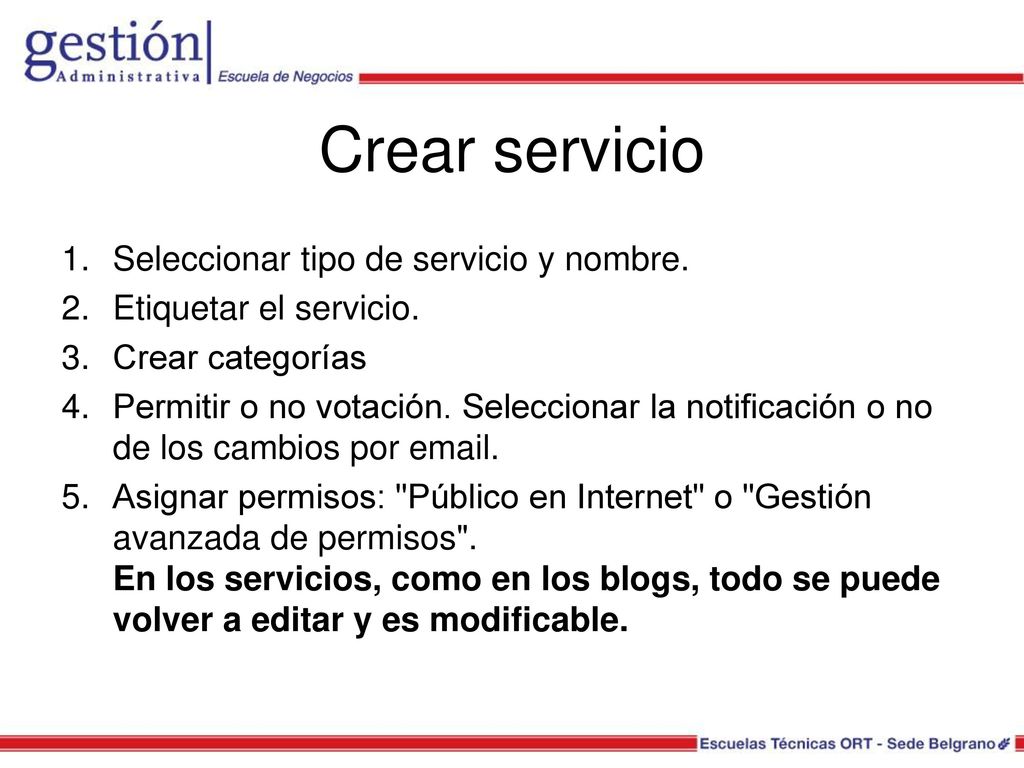 Crear servicio Seleccionar tipo de servicio y nombre.