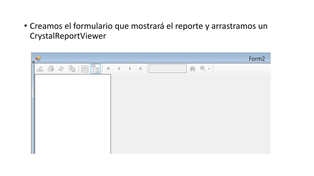 Creamos el formulario que mostrará el reporte y arrastramos un CrystalReportViewer