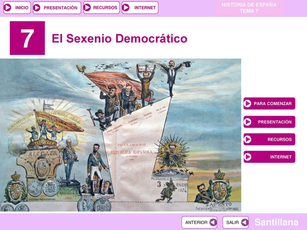 7 El Sexenio Democrático HISTORIA DE ESPAÑA TEMA 7 PARA COMENZAR