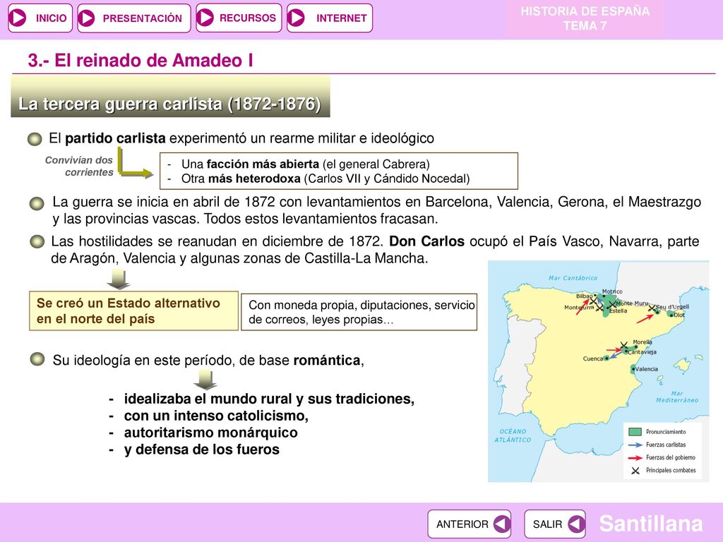 3.- El reinado de Amadeo I La tercera guerra carlista ( )