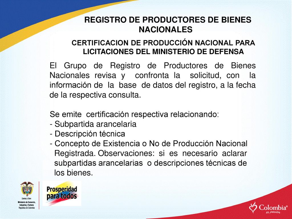 REGISTRO DE PRODUCTORES DE BIENES NACIONALES