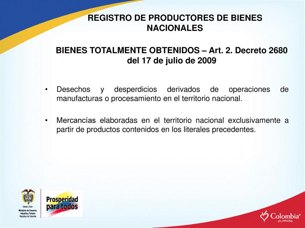 REGISTRO DE PRODUCTORES DE BIENES NACIONALES