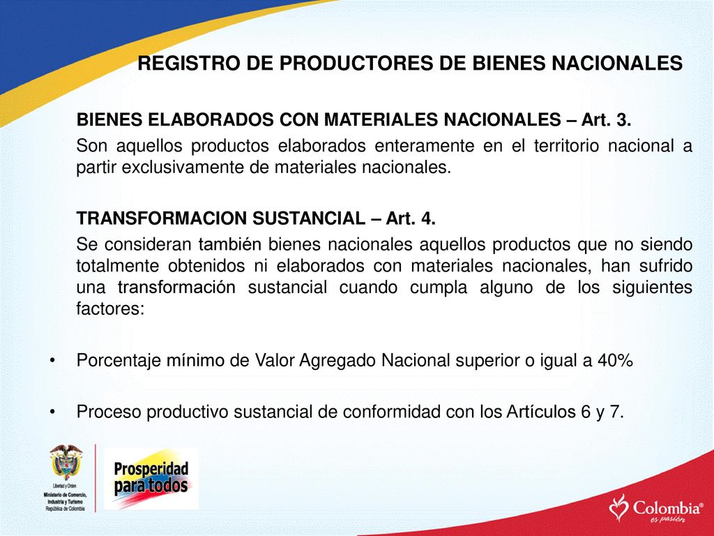 REGISTRO DE PRODUCTORES DE BIENES NACIONALES