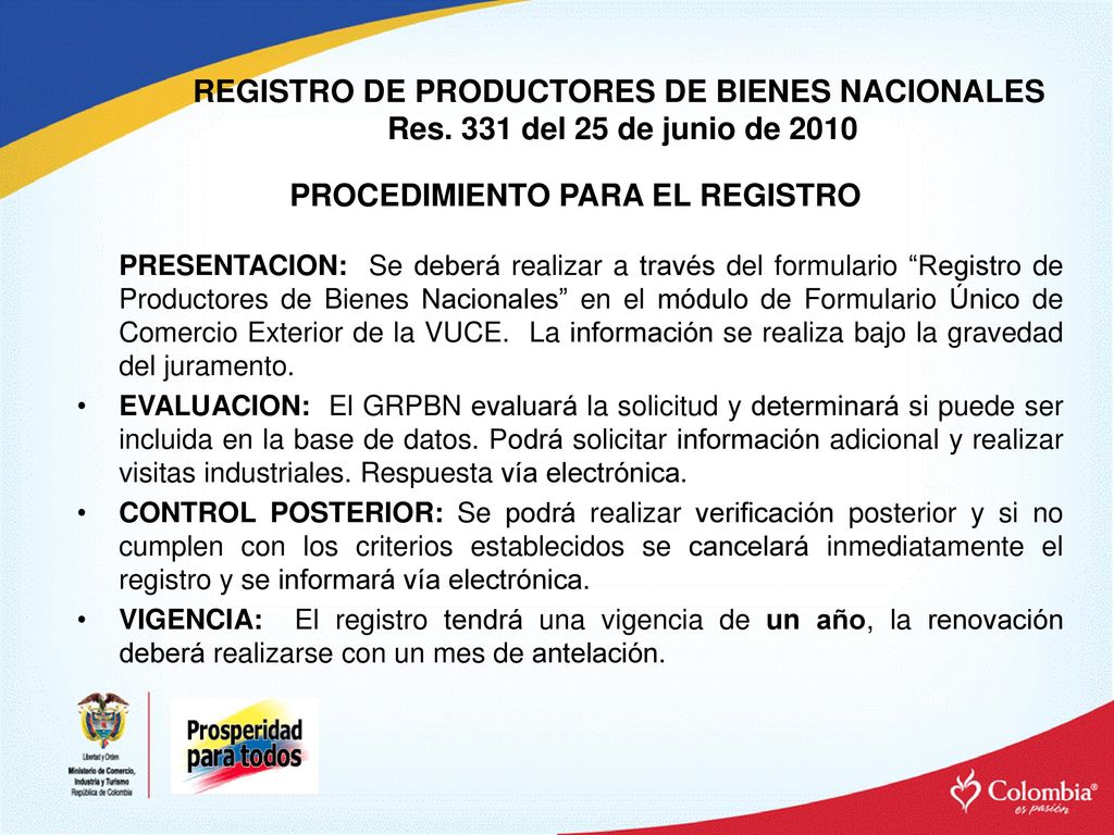 REGISTRO DE PRODUCTORES DE BIENES NACIONALES
