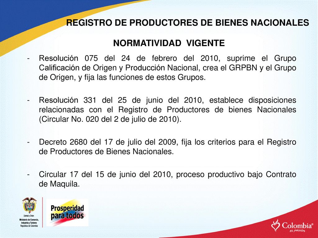 REGISTRO DE PRODUCTORES DE BIENES NACIONALES