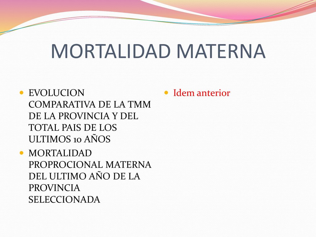 MORTALIDAD MATERNA EVOLUCION COMPARATIVA DE LA TMM DE LA PROVINCIA Y DEL TOTAL PAIS DE LOS ULTIMOS 10 AÑOS.