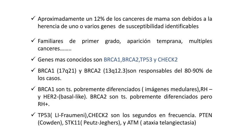 Aproximadamente un 12% de los canceres de mama son debidos a la herencia de uno o varios genes de susceptibilidad identificables