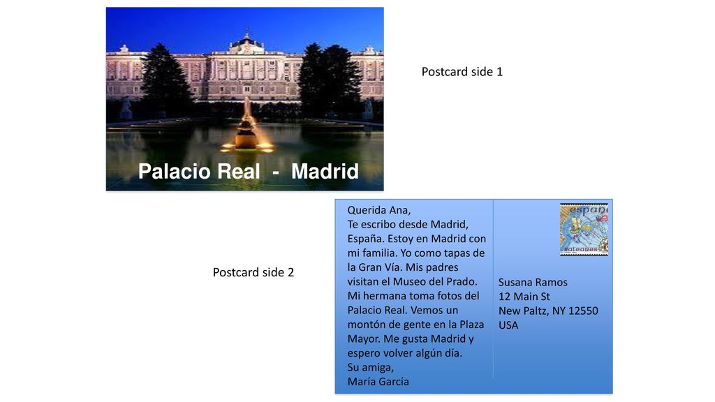 Palacio Real - Madrid Postcard side 1 Postcard side 2 Querida Ana,