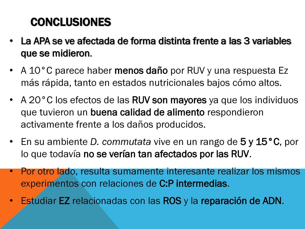 CONCLUSIONES La APA se ve afectada de forma distinta frente a las 3 variables que se midieron.