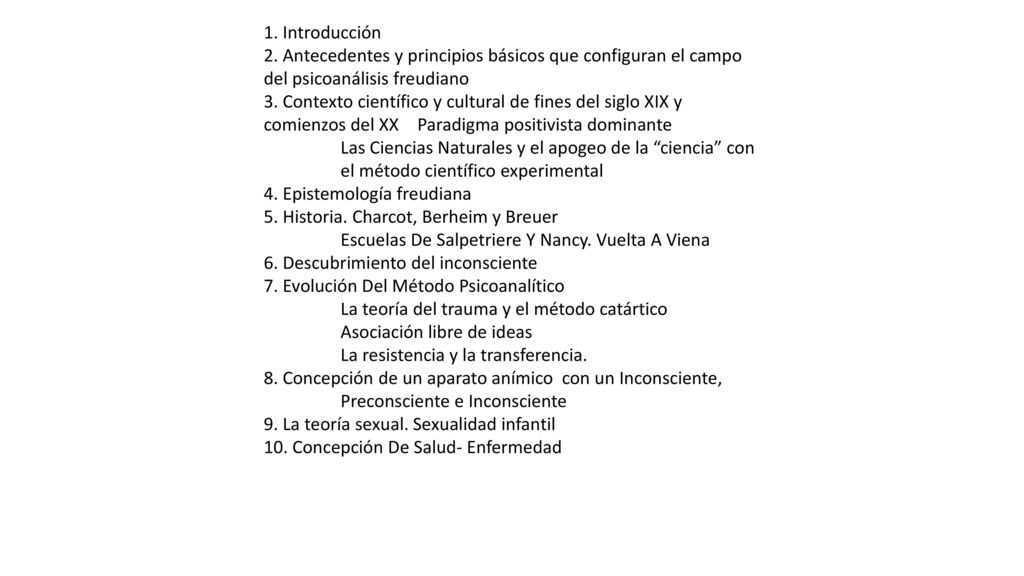 1. Introducción 2. Antecedentes y principios básicos que configuran el campo del psicoanálisis freudiano.