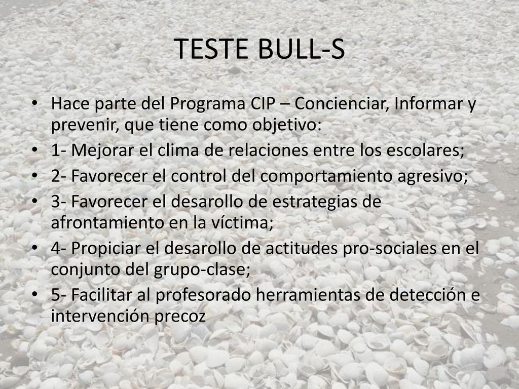 TESTE BULL-S Hace parte del Programa CIP – Concienciar, Informar y prevenir, que tiene como objetivo: