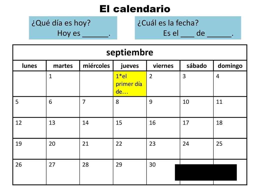 El calendario septiembre ¿Qué día es hoy Hoy es . ¿Cuál es la fecha