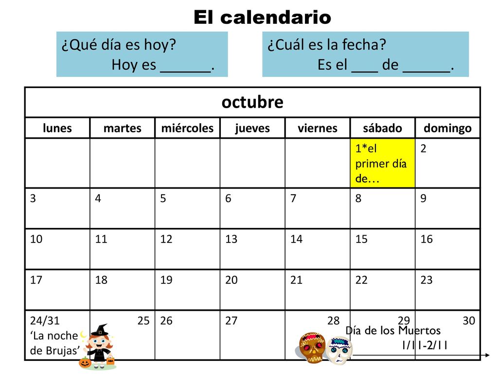 El calendario octubre ¿Qué día es hoy Hoy es . ¿Cuál es la fecha
