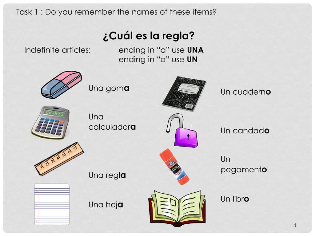 ¿Cuál es la regla Task 1 : Do you remember the names of these items