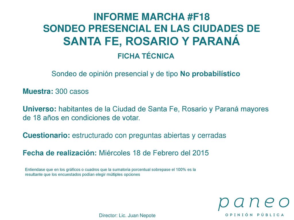 SONDEO PRESENCIAL EN LAS CIUDADES DE SANTA FE, ROSARIO Y PARANÁ