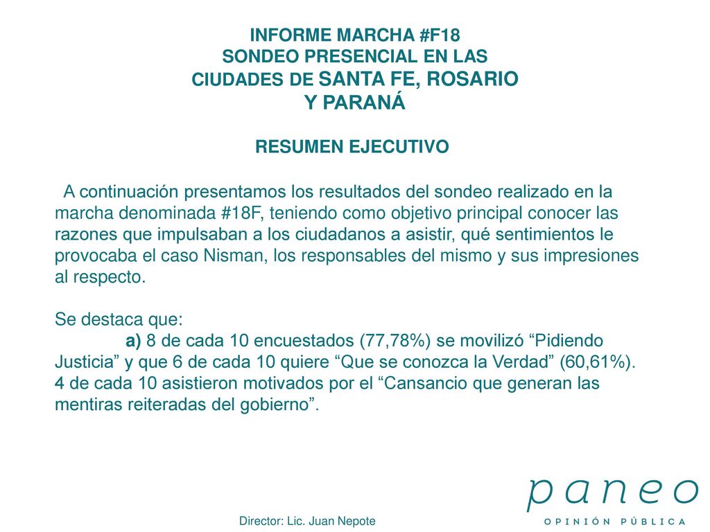 SONDEO PRESENCIAL EN LAS CIUDADES DE SANTA FE, ROSARIO Y PARANÁ