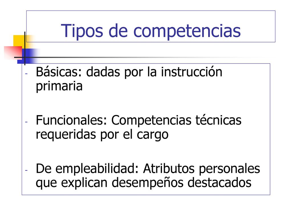 Tipos de competencias Básicas: dadas por la instrucción primaria
