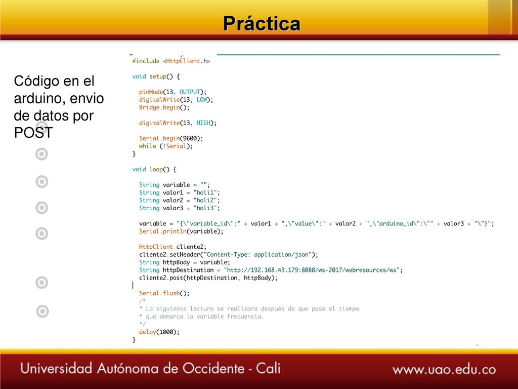 Práctica Código en el arduino, envio de datos por POST 15