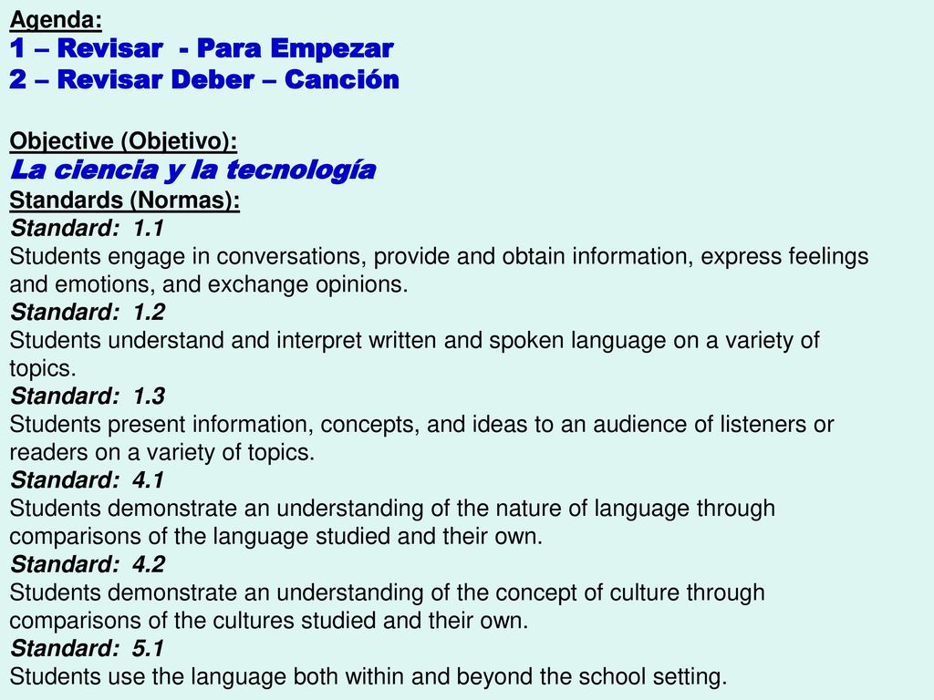1 – Revisar - Para Empezar 2 – Revisar Deber – Canción