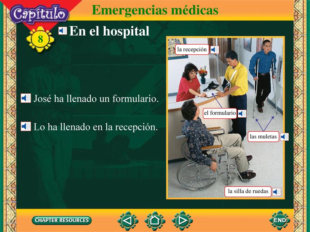 Emergencias médicas En el hospital José ha llenado un formulario.