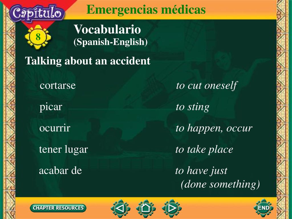 Emergencias médicas Vocabulario Talking about an accident cortarse