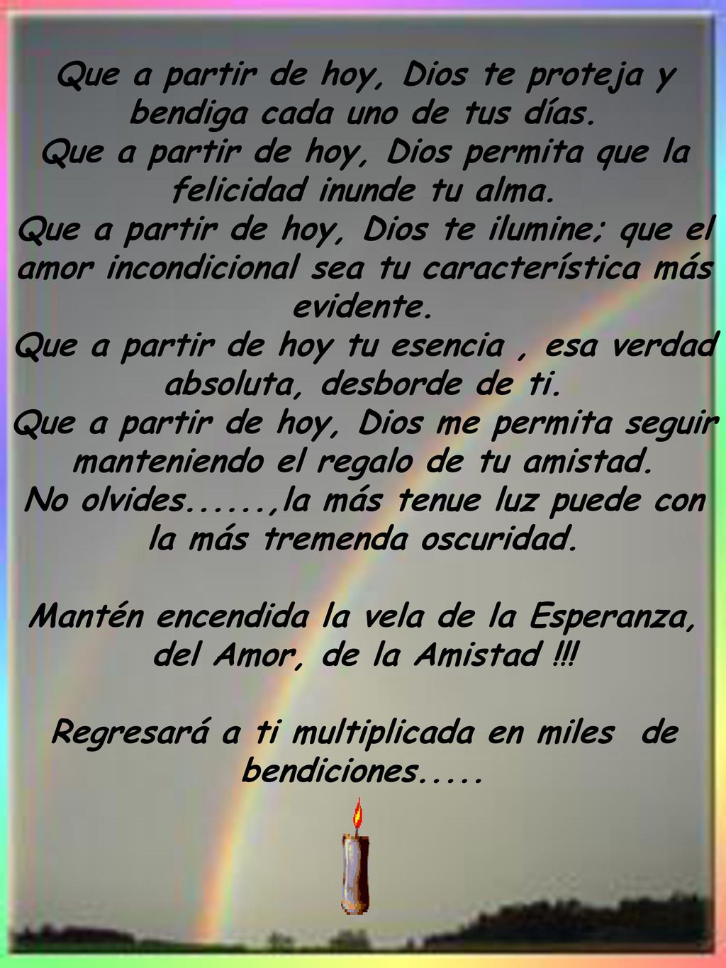 Que a partir de hoy, Dios te proteja y bendiga cada uno de tus días.