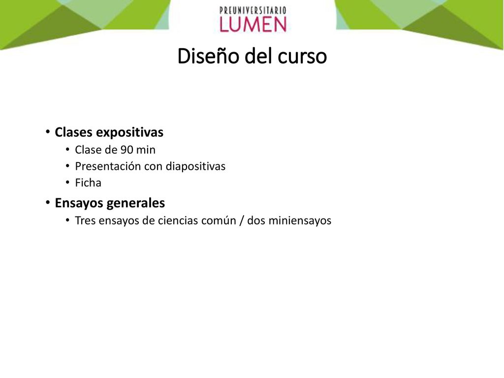 Diseño del curso Clases expositivas Ensayos generales Clase de 90 min