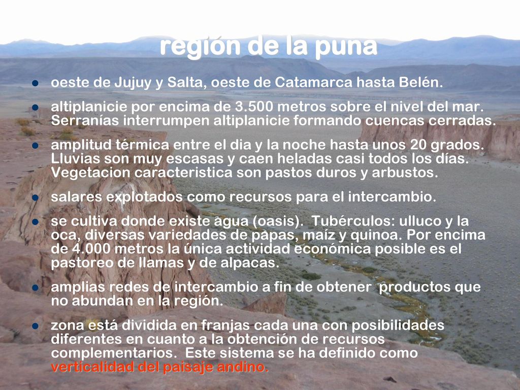 región de la puna oeste de Jujuy y Salta, oeste de Catamarca hasta Belén.