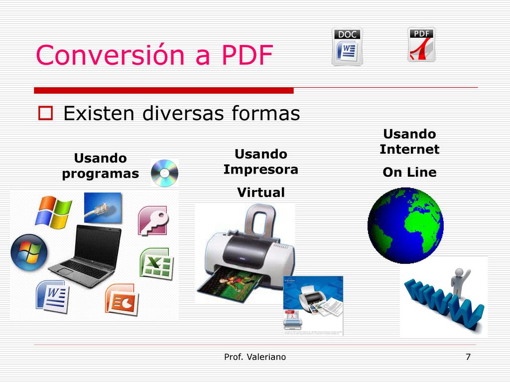Conversión a PDF Existen diversas formas Usando Internet On Line