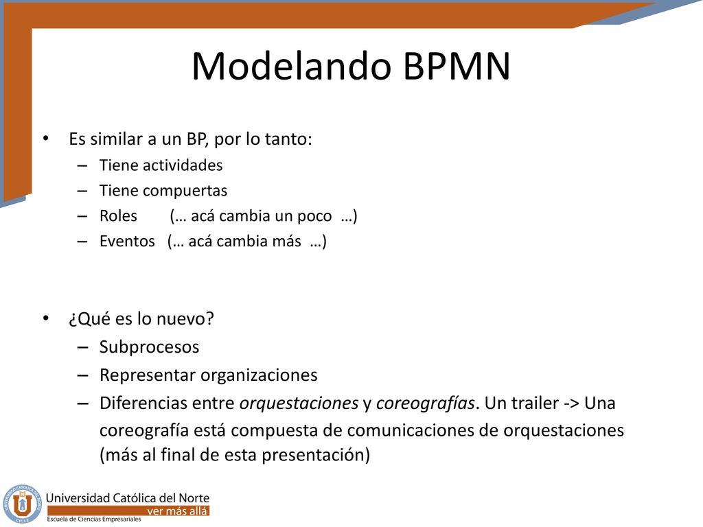 Modelando BPMN Es similar a un BP, por lo tanto: ¿Qué es lo nuevo