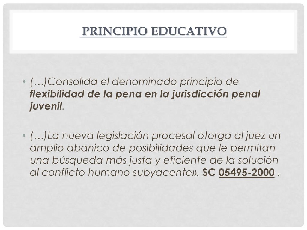 Principio educativo (…)Consolida el denominado principio de flexibilidad de la pena en la jurisdicción penal juvenil.