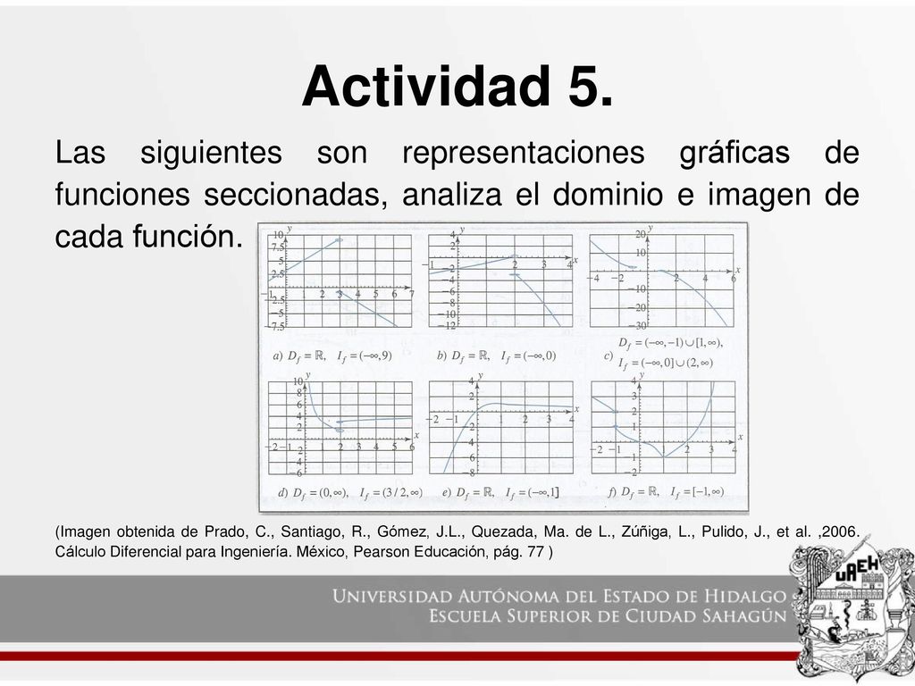 Actividad 5. Las siguientes son representaciones gráficas de funciones seccionadas, analiza el dominio e imagen de cada función.
