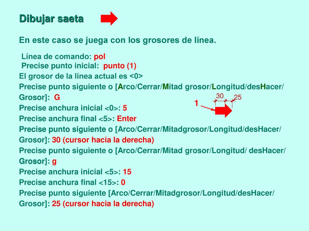 Dibujar saeta En este caso se juega con los grosores de línea. 1