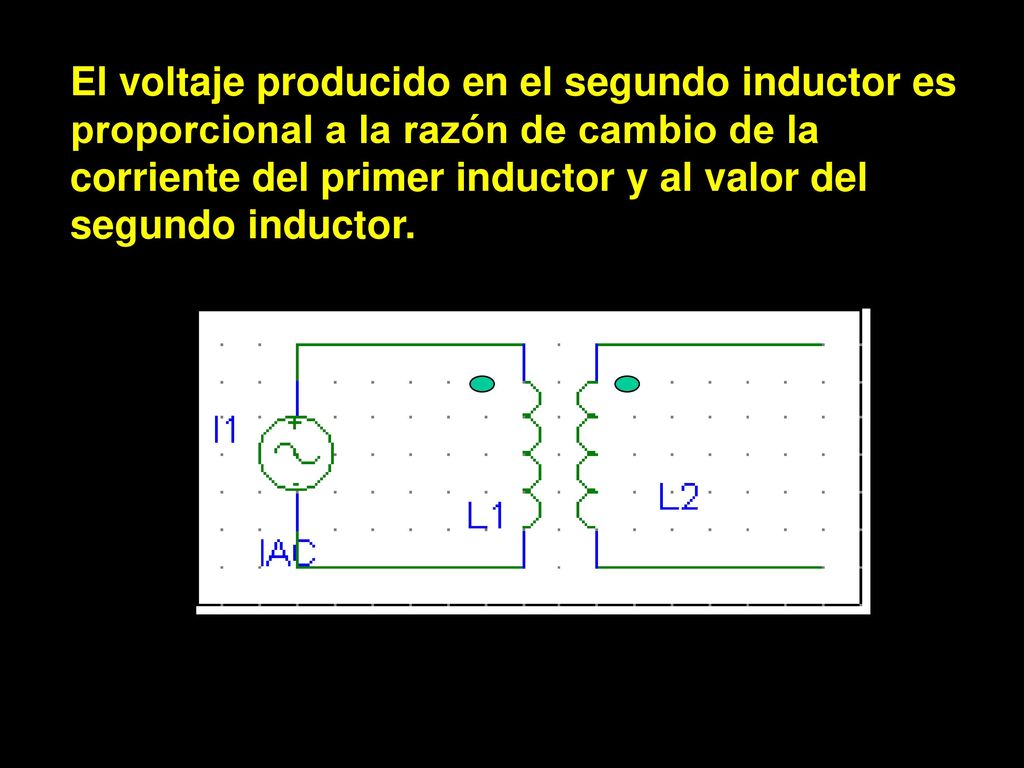 El voltaje producido en el segundo inductor es proporcional a la razón de cambio de la corriente del primer inductor y al valor del segundo inductor.