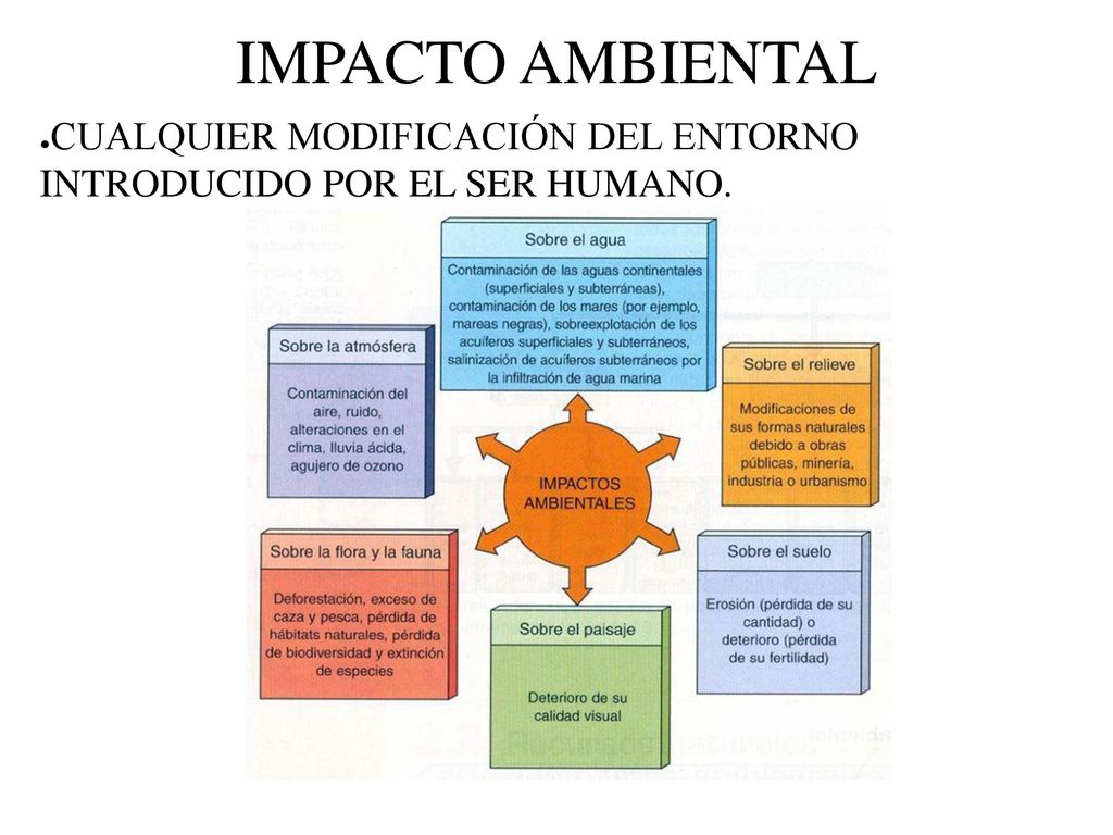 IMPACTO AMBIENTAL CUALQUIER MODIFICACIÓN DEL ENTORNO INTRODUCIDO POR EL SER HUMANO.