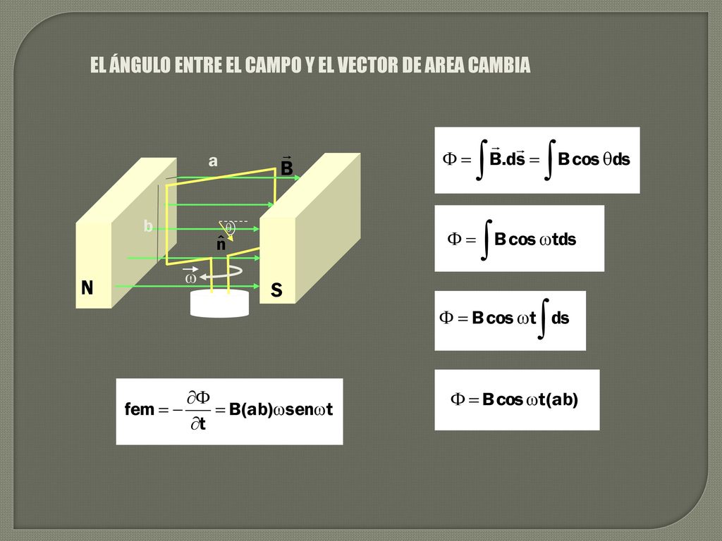 EL ÁNGULO ENTRE EL CAMPO Y EL VECTOR DE AREA CAMBIA