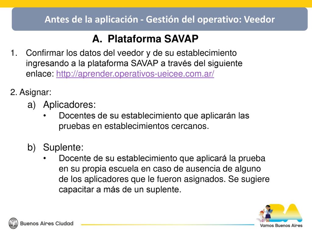 Antes de la aplicación - Gestión del operativo: Veedor