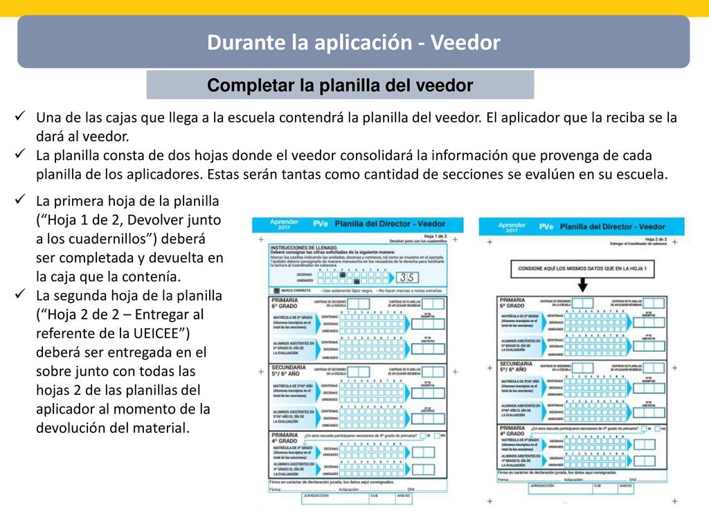 Durante la aplicación - Veedor Completar la planilla del veedor
