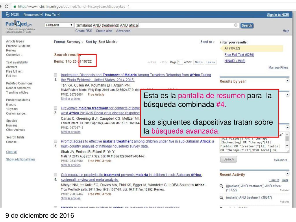 Esta es la pantalla de resumen para la búsqueda combinada #4.