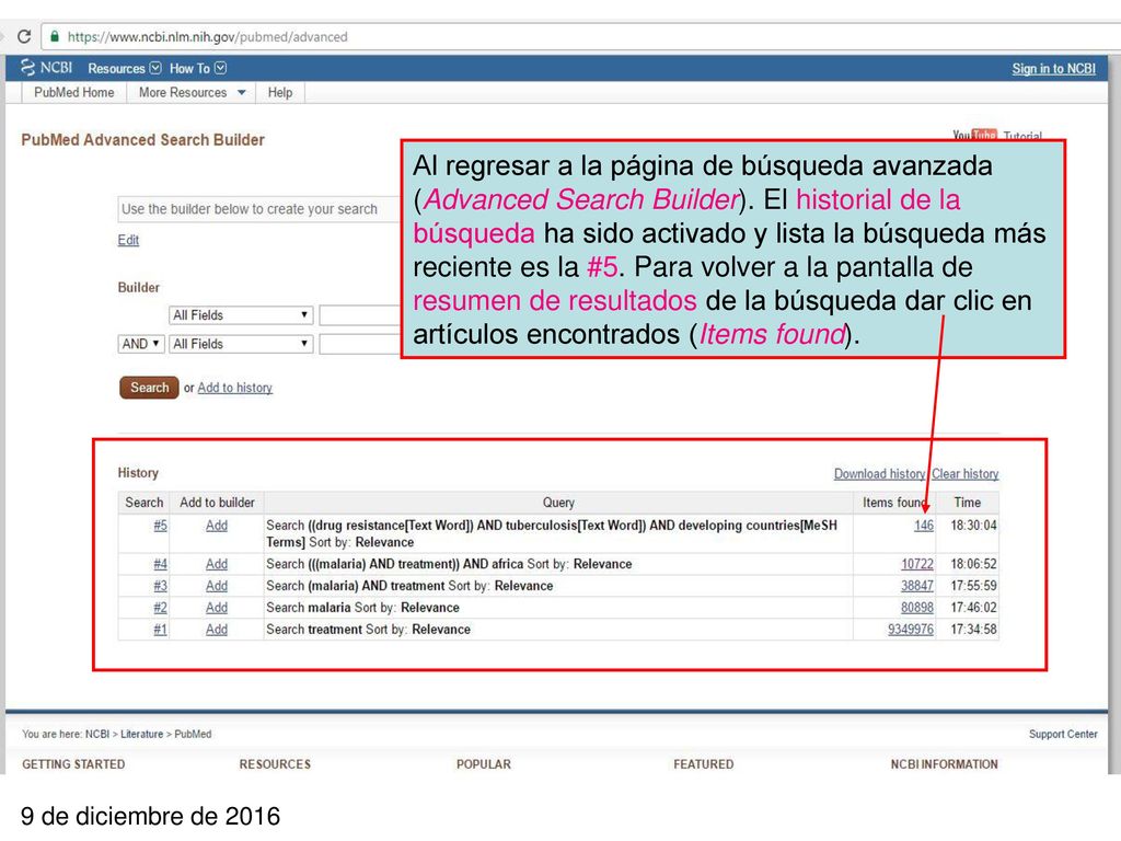 Al regresar a la página de búsqueda avanzada (Advanced Search Builder)