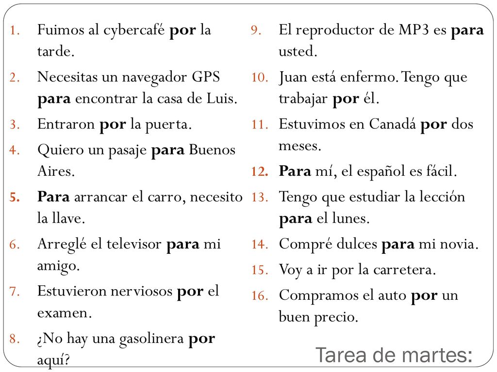 Tarea de martes: Fuimos al cybercafé por la tarde.