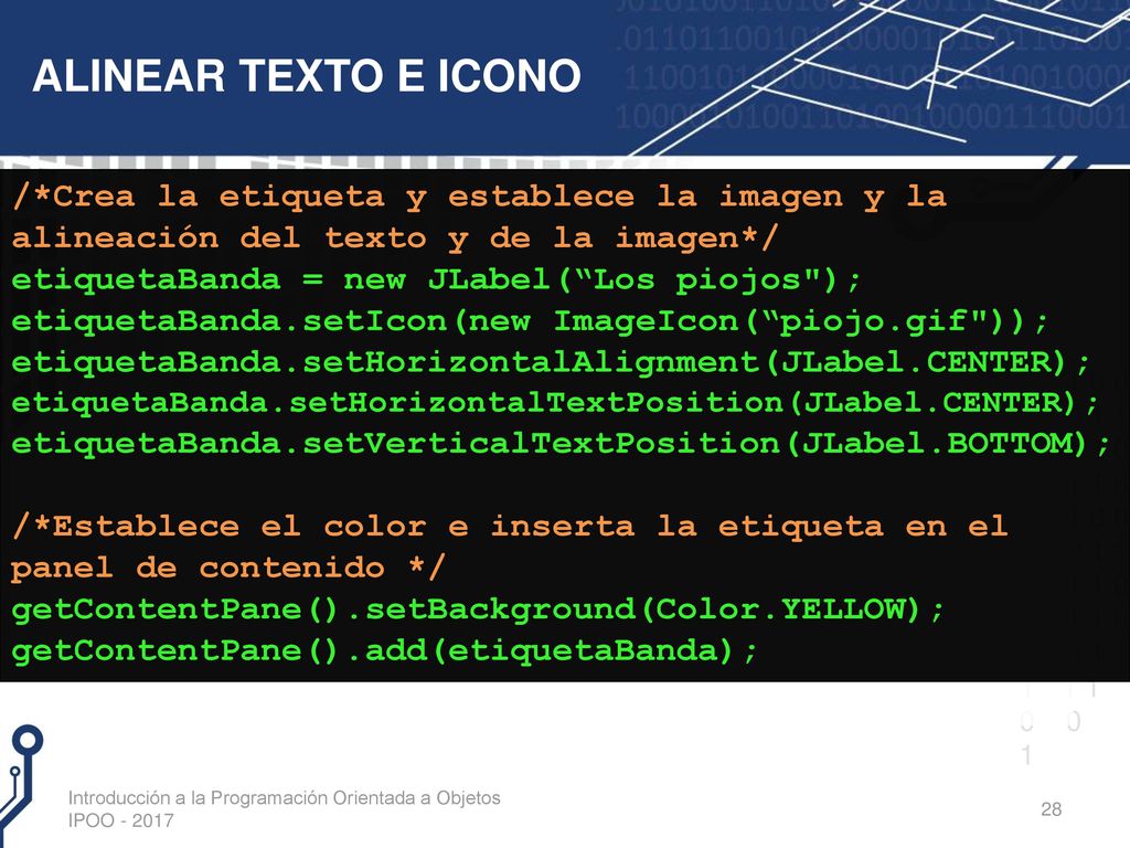 ALINEAR TEXTO E ICONO /*Crea la etiqueta y establece la imagen y la alineación del texto y de la imagen*/