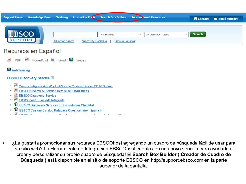 ¿Le gustaría promocionar sus recursos EBSCOhost agregando un cuadro de búsqueda fácil de usar para su sitio web.