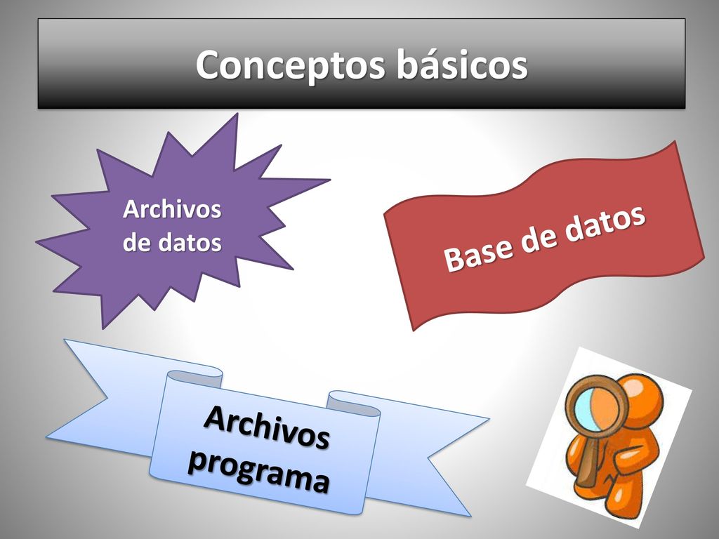 Conceptos básicos Archivos de datos Base de datos Archivos programa