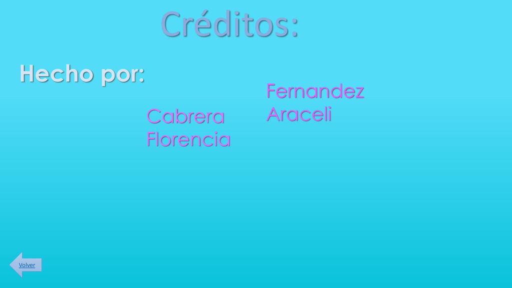 Créditos: Hecho por: Fernandez Araceli Cabrera Florencia Volver