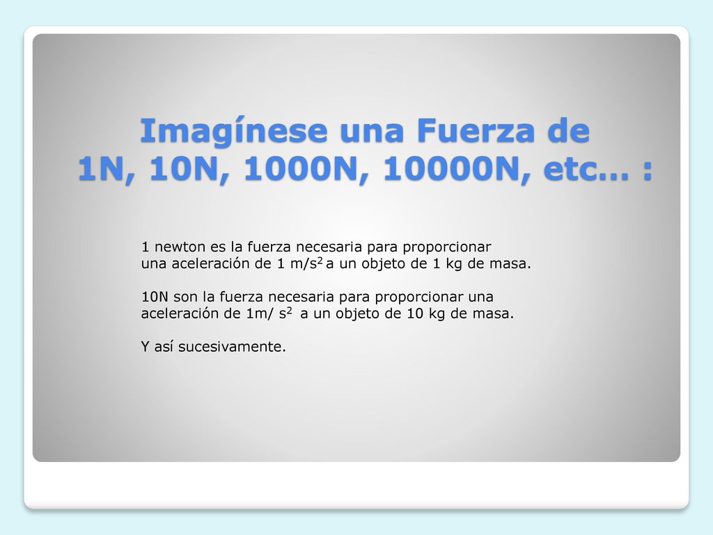 Imagínese una Fuerza de 1N, 10N, 1000N, 10000N, etc… :